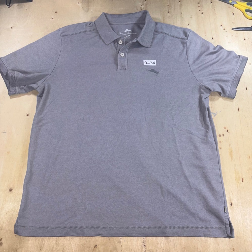 Tommy Bahama Mens M Gray Performance Polo Shirt Short Sleeve Marlin Golf